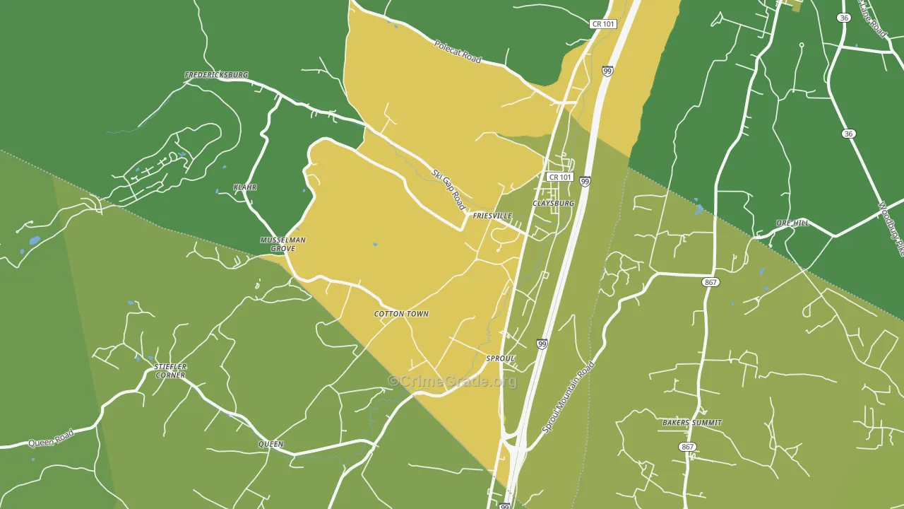 Claysburg, PA Map of Burglary Rates