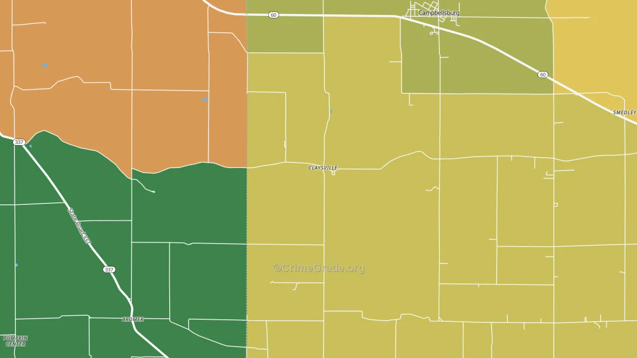 Claysville, IN Map of Burglary Rates