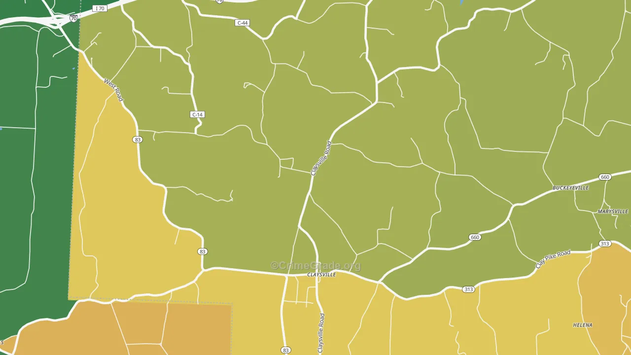 Claysville, OH Map of Burglary Rates