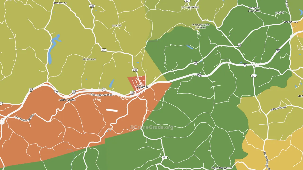 Claysville, PA Map of Burglary Rates