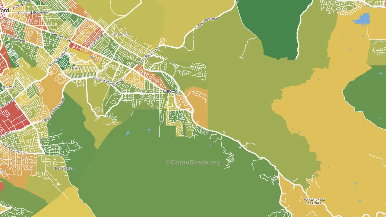 Clayton, CA Map of Burglary Rates
