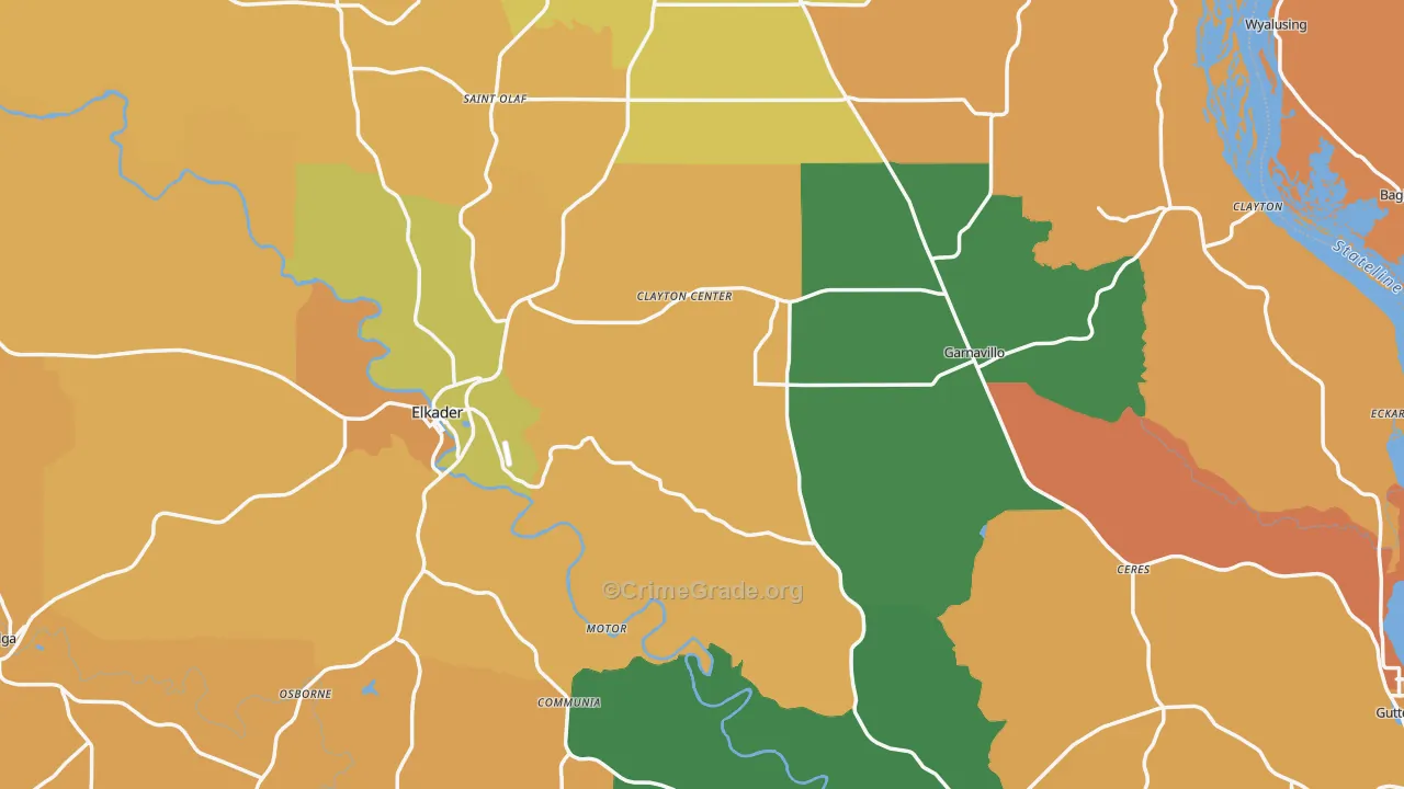 Clayton County, IA Map of Burglary Rates