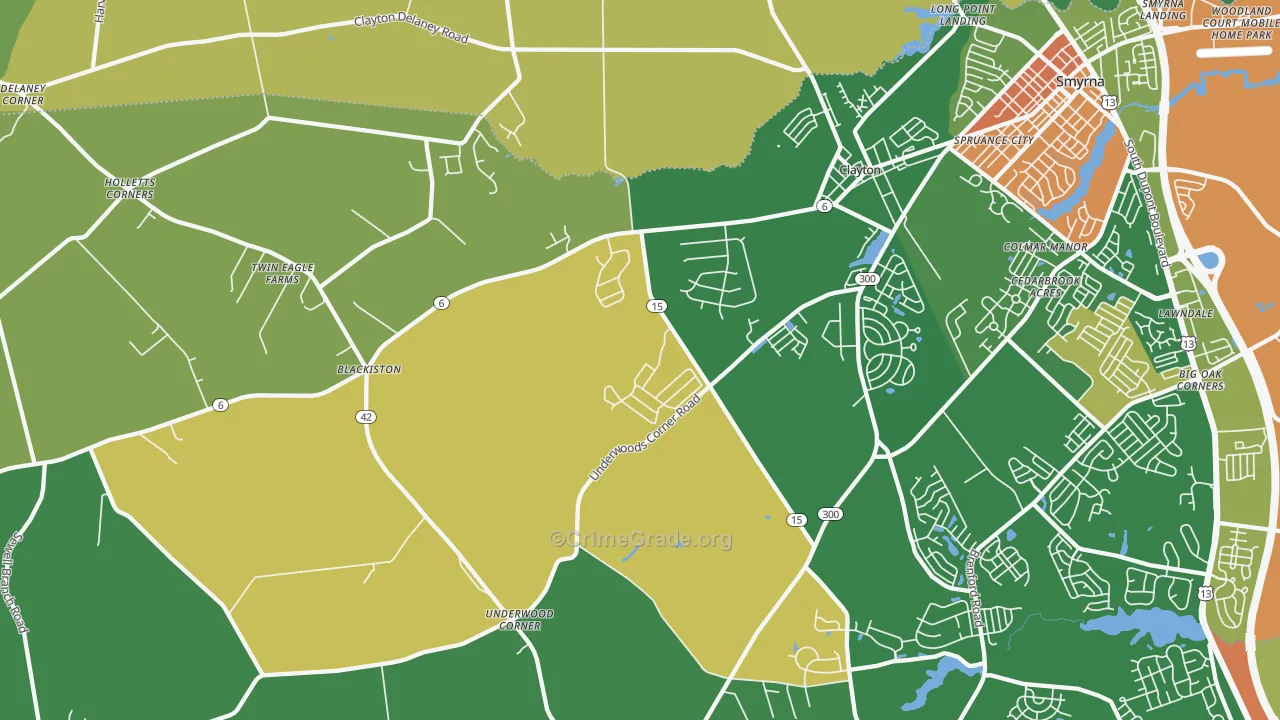 Clayton, DE Map of Burglary Rates