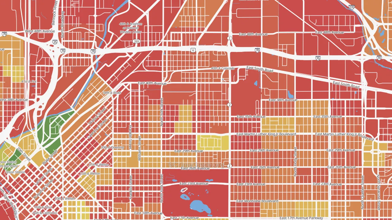 Clayton, Denver, CO Map of Burglary Rates