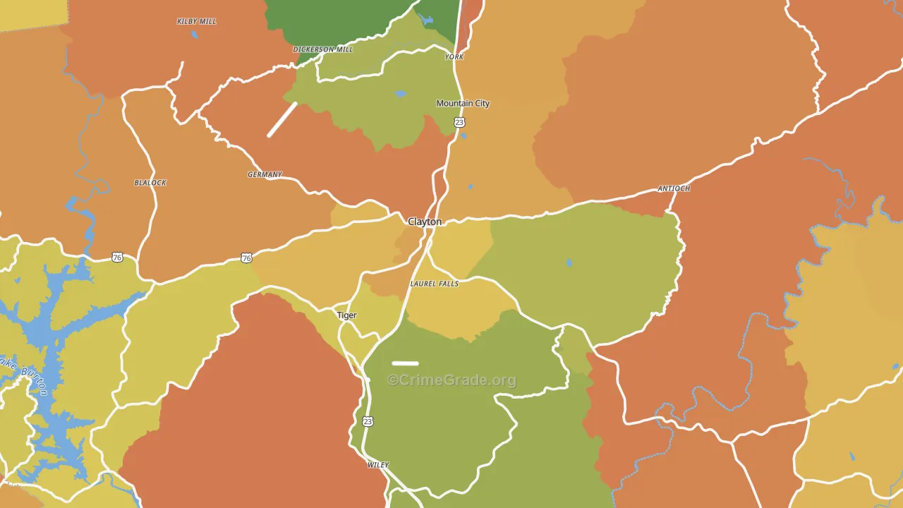 Clayton, GA Map of Burglary Rates