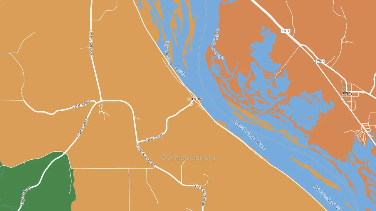 Clayton, IA Map of Burglary Rates