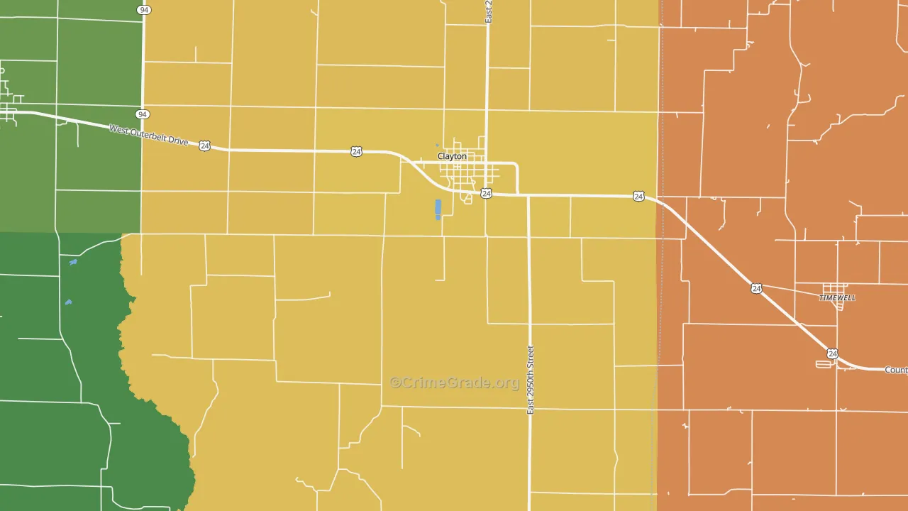 Clayton, IL Map of Burglary Rates