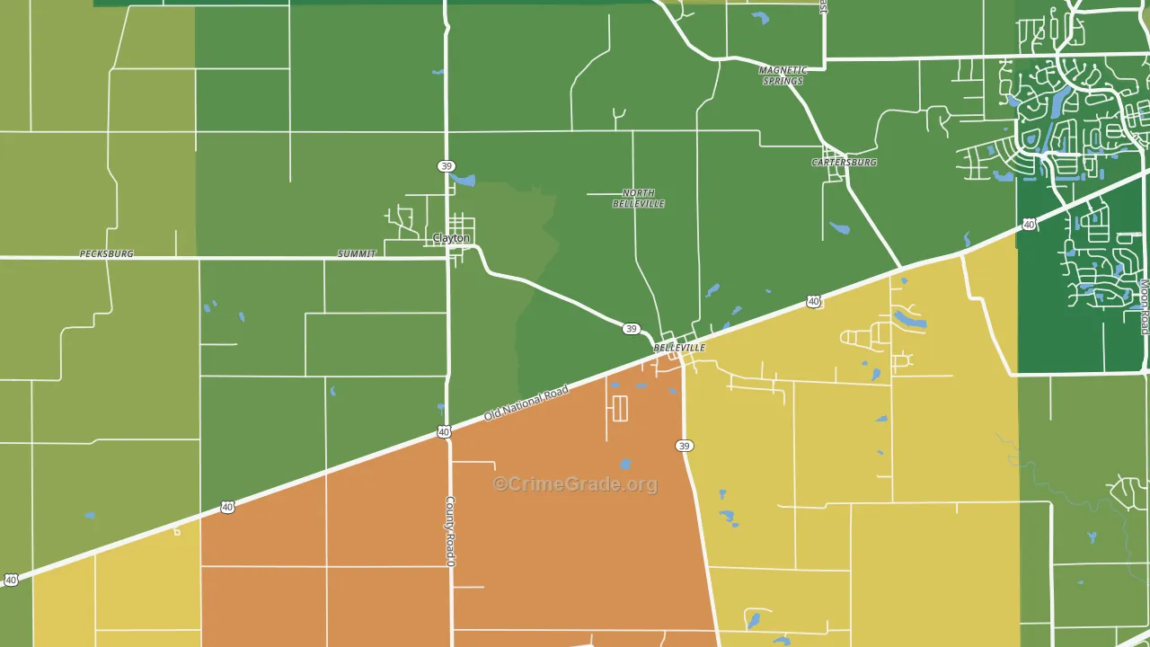 Clayton, IN Map of Burglary Rates
