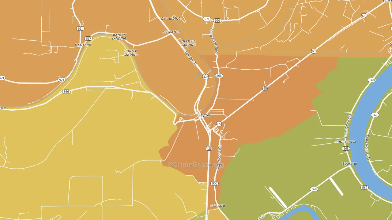 Clayton, LA Map of Burglary Rates