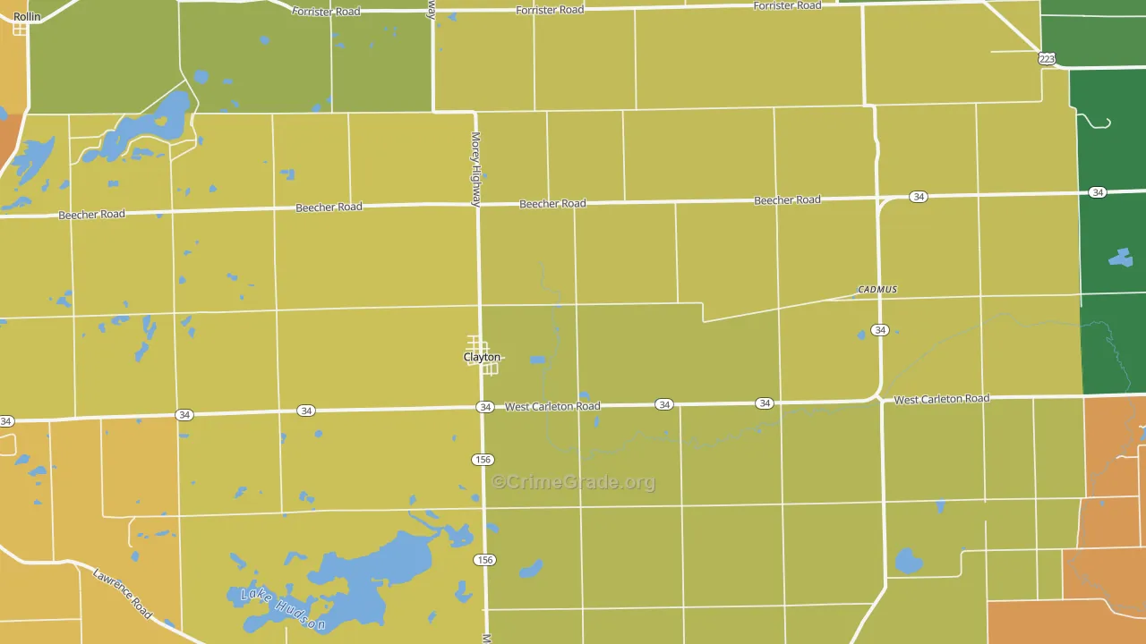 Clayton, MI Map of Burglary Rates
