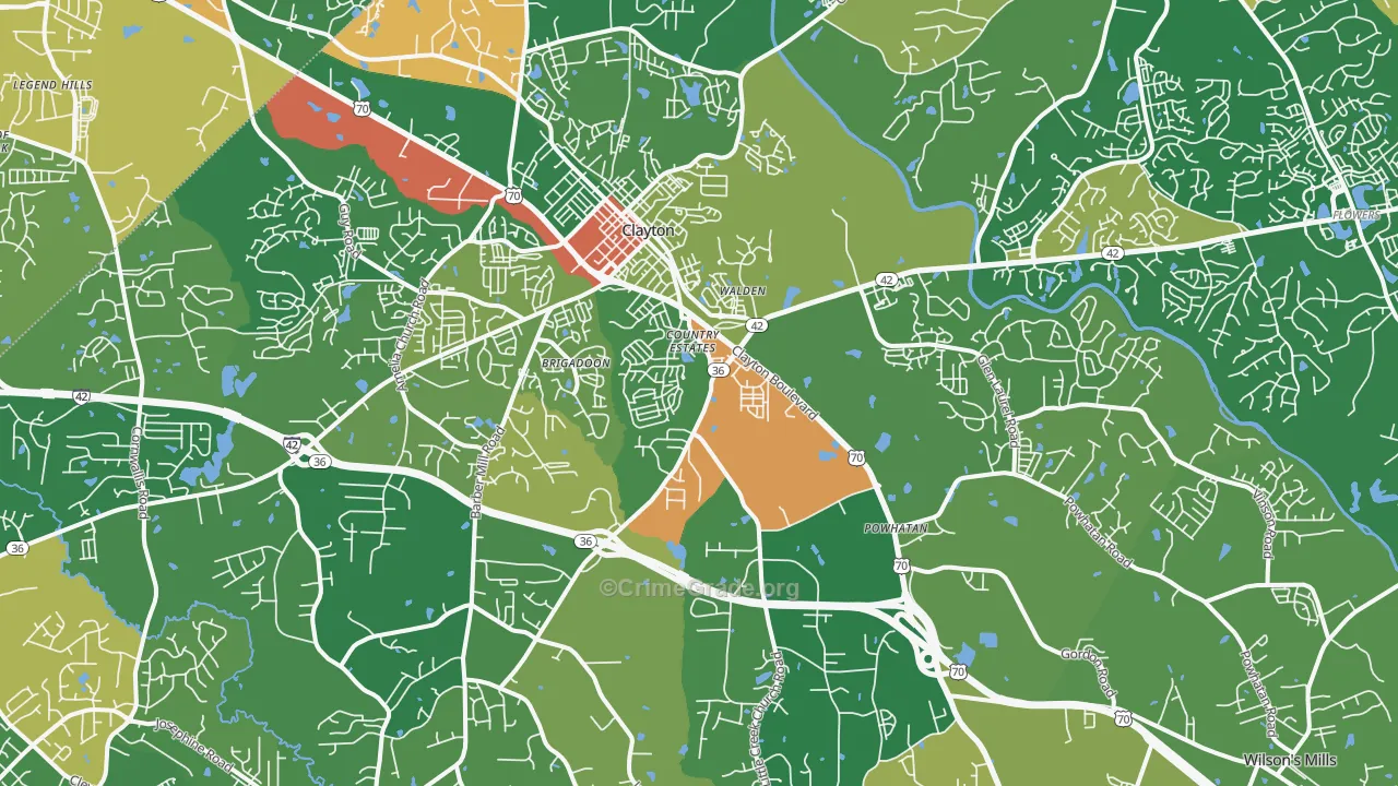 Clayton, NC Map of Burglary Rates