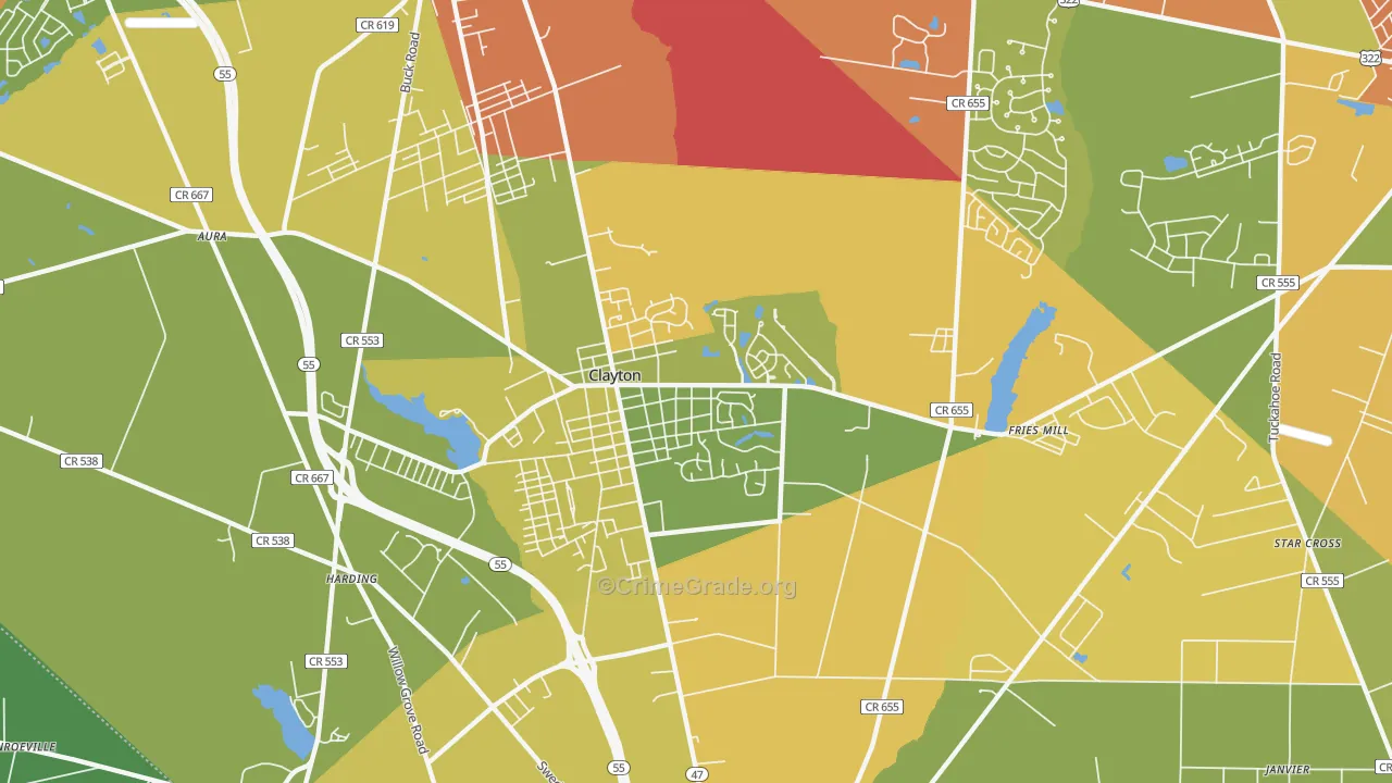 Clayton, NJ Map of Burglary Rates