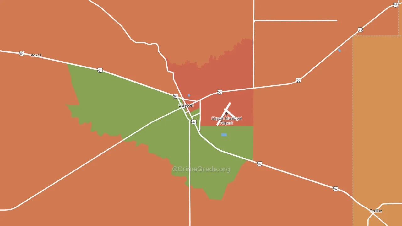 Clayton, NM Map of Burglary Rates