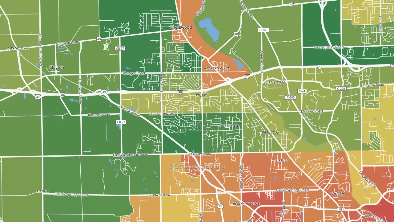 Clayton, OH Map of Burglary Rates