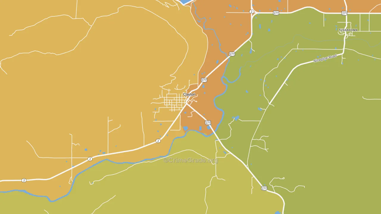 Clayton, OK Map of Burglary Rates