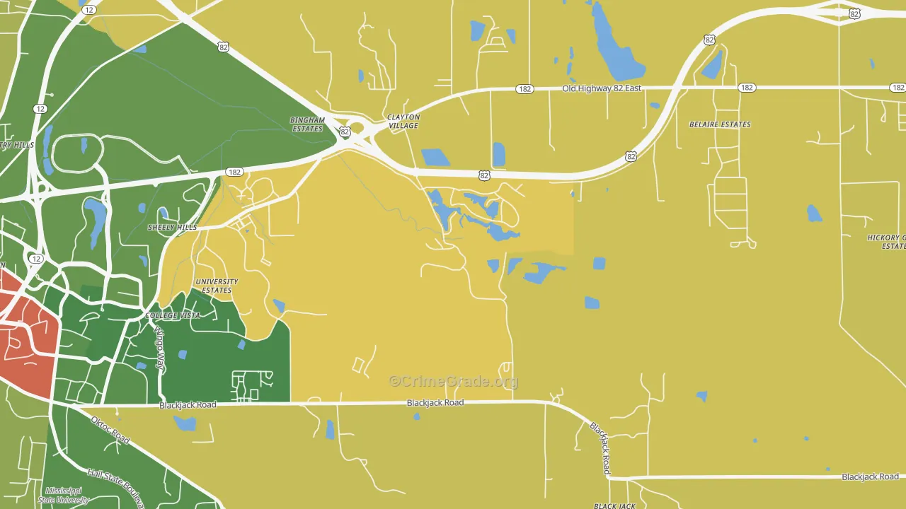 Clayton Village, MS Map of Burglary Rates