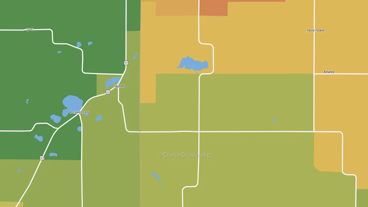 Clayton, WI Map of Burglary Rates