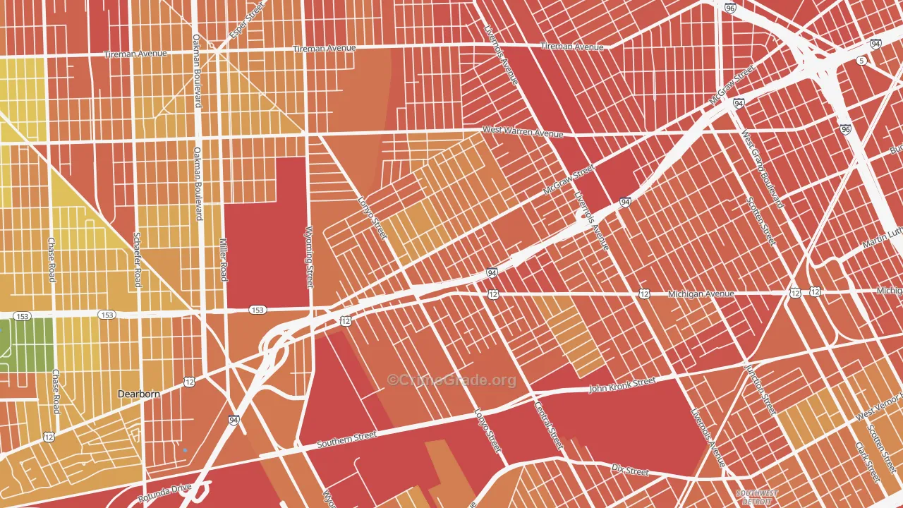 Claytown, Detroit, MI Map of Burglary Rates