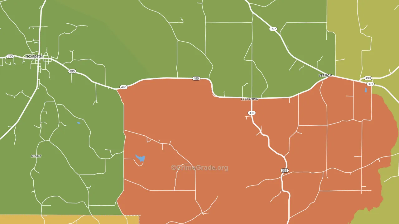 Claytown, MS Map of Burglary Rates