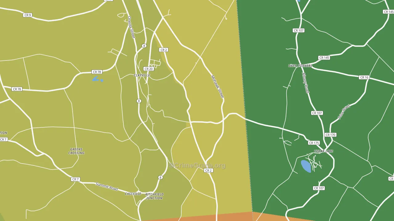 Clayville, NY Map of Burglary Rates