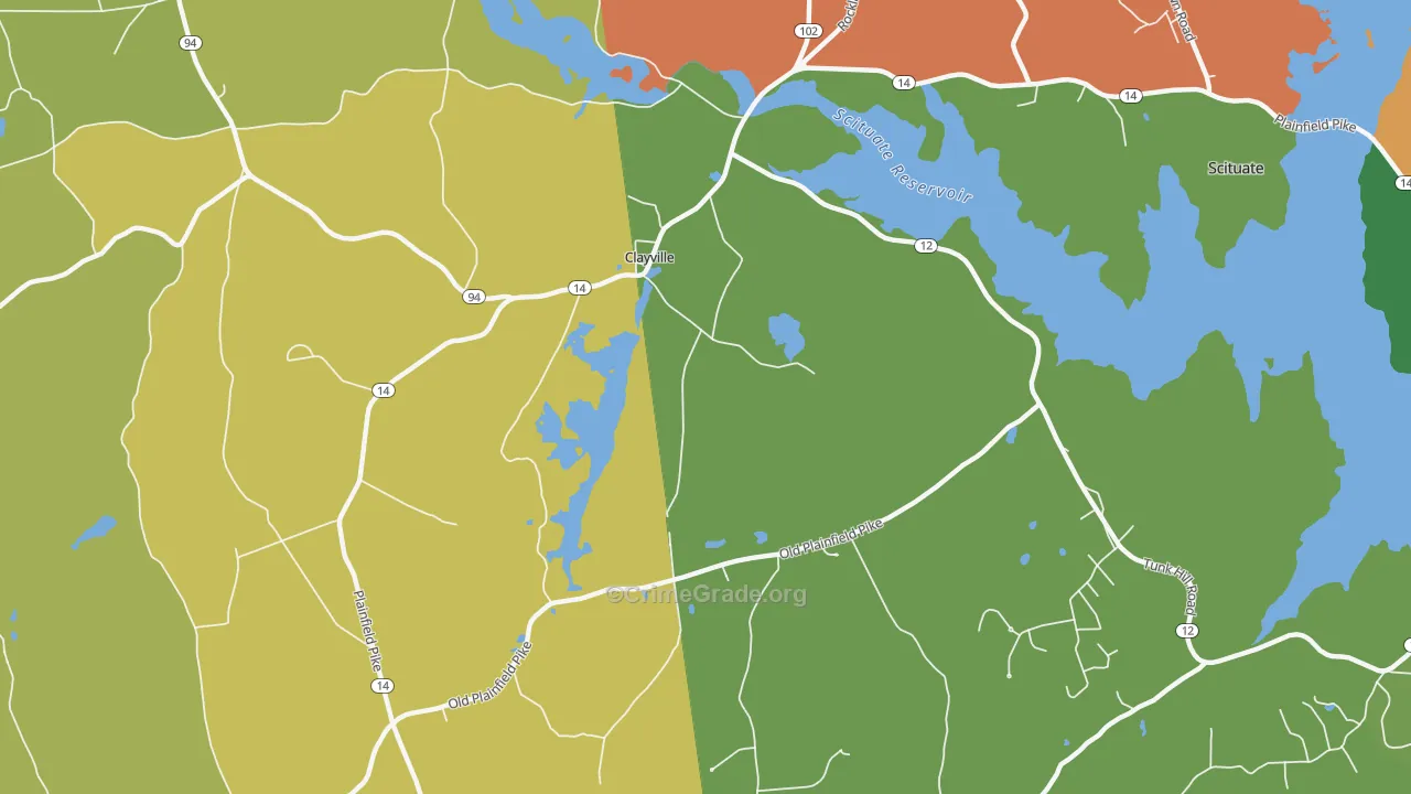 Clayville, RI Map of Burglary Rates