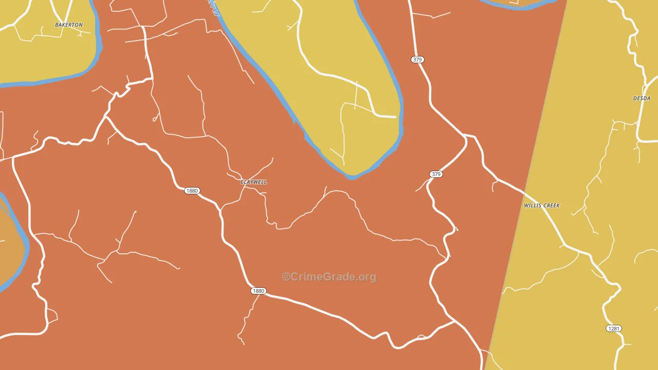 Claywell, KY Map of Burglary Rates