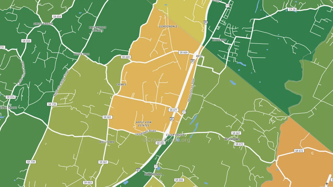 Clear Brook, VA Map of Burglary Rates