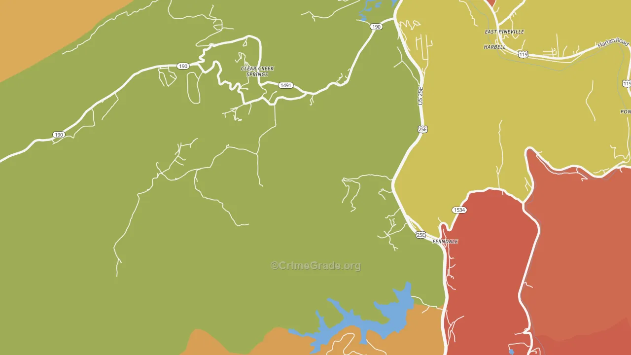 Clear Creek Springs, KY Map of Burglary Rates
