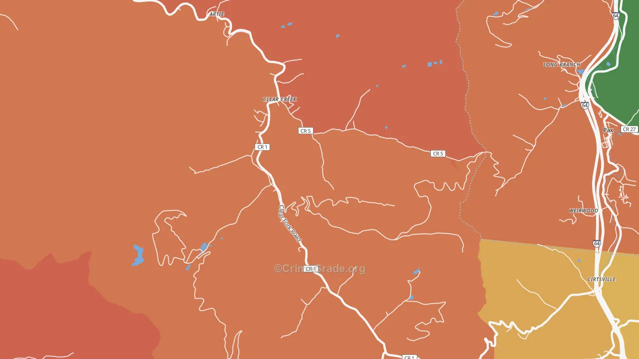 Clear Creek, WV Map of Burglary Rates
