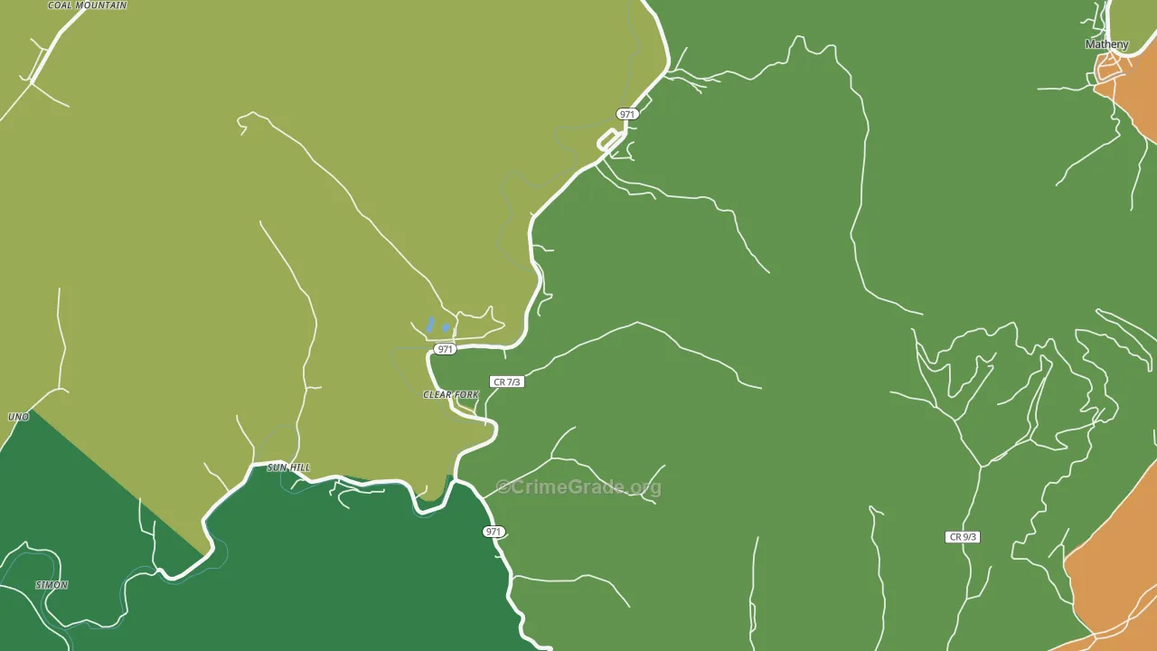 Clear Fork, WV Map of Burglary Rates