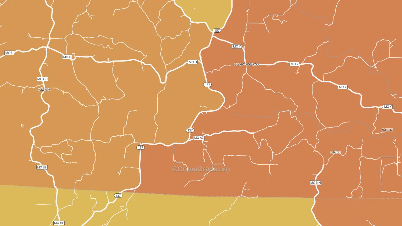 Clear Springs, MO Map of Burglary Rates