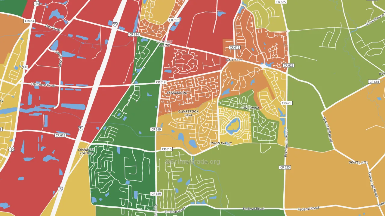 Clearbrook Park, NJ Map of Burglary Rates