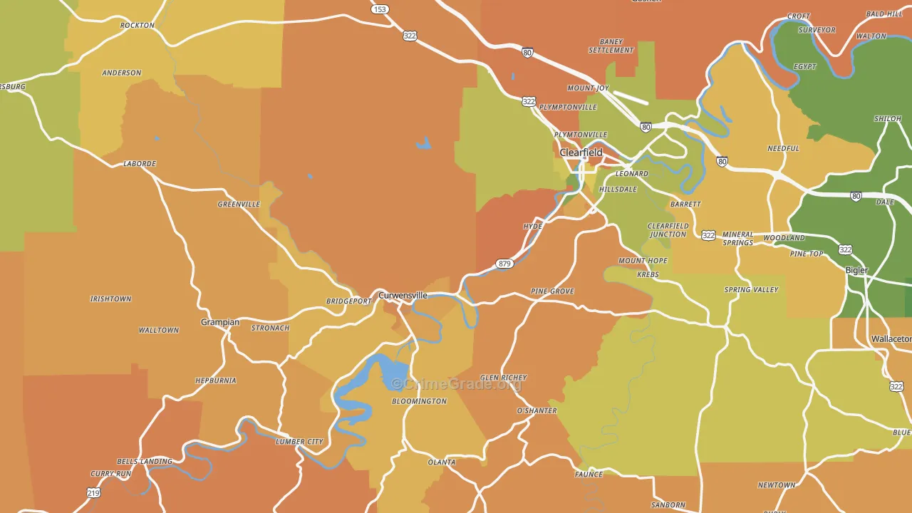 Clearfield County, PA Map of Burglary Rates