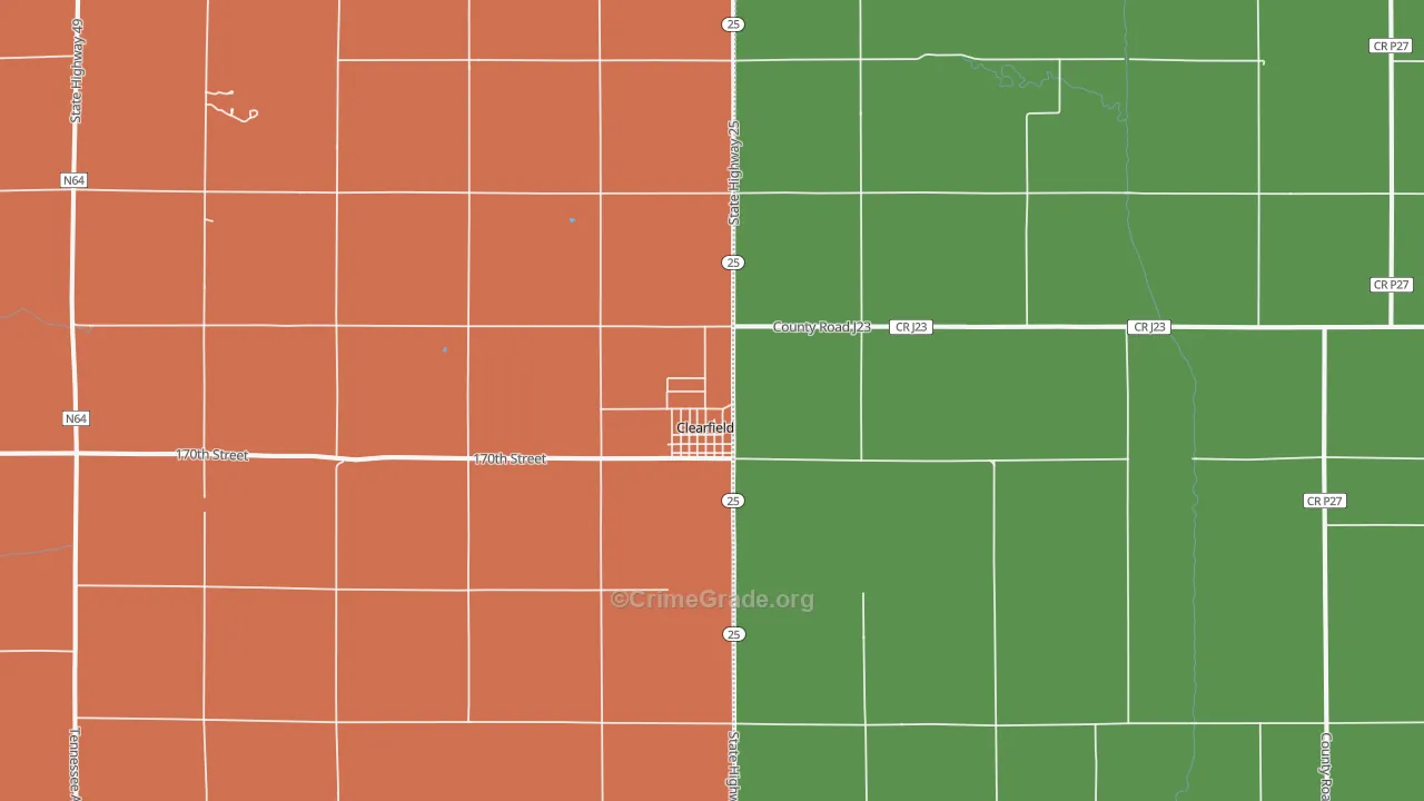 Clearfield, IA Map of Burglary Rates