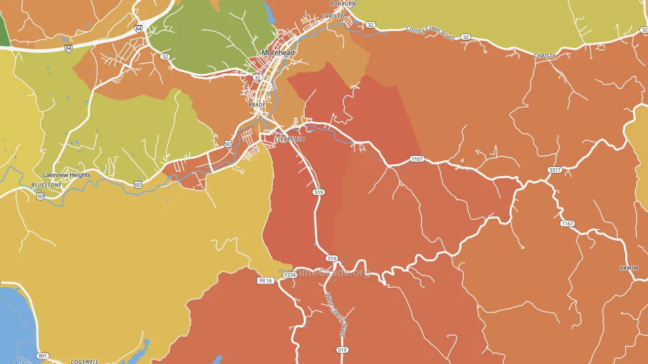 Clearfield, KY Map of Burglary Rates