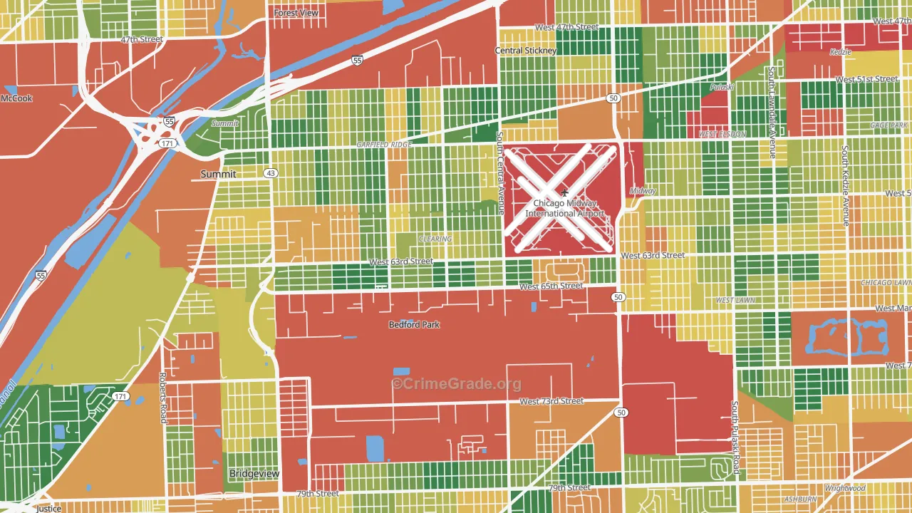 Clearing, Chicago, IL Map of Burglary Rates