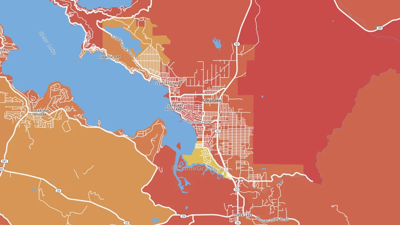 Clearlake, CA Map of Burglary Rates