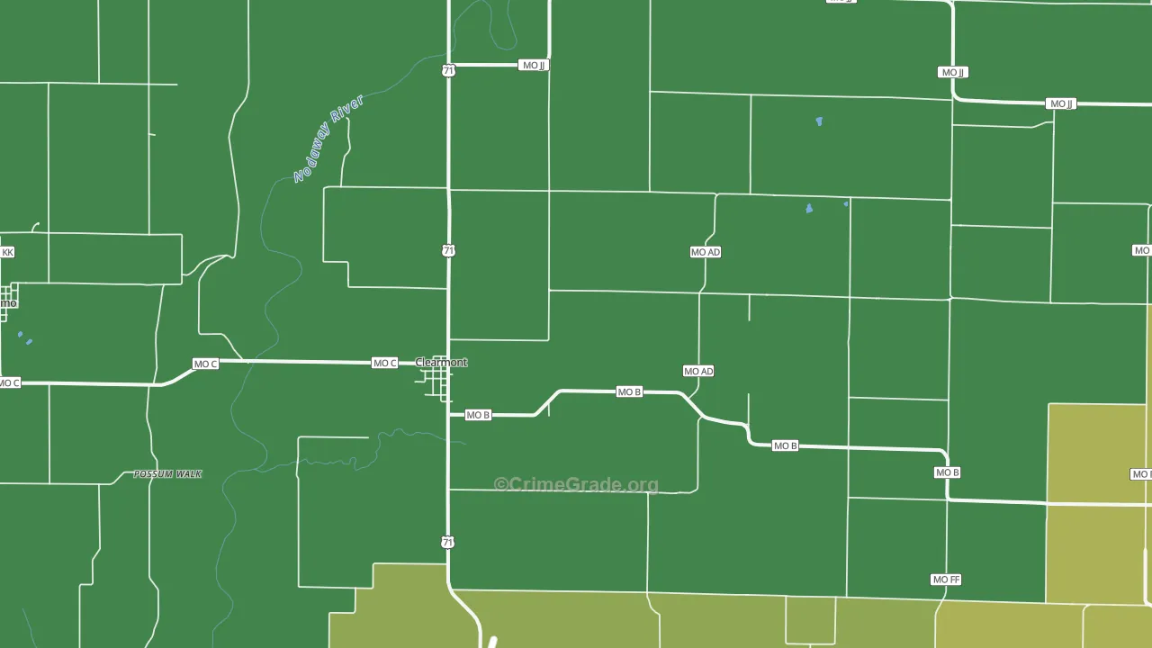 Clearmont, MO Map of Burglary Rates