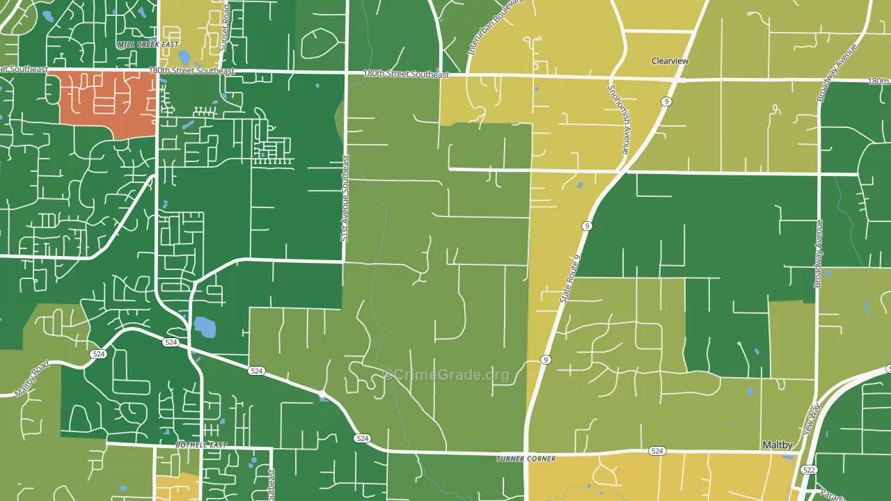 Clearview, WA Map of Burglary Rates