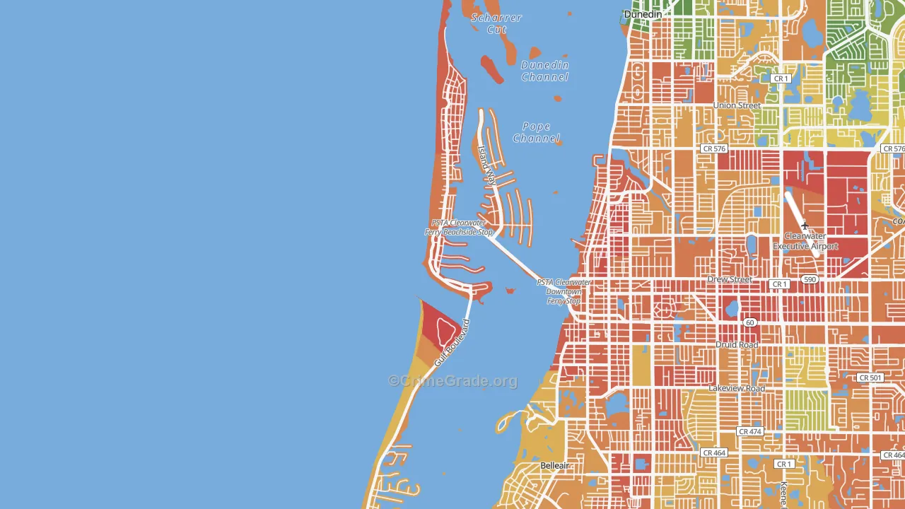 Clearwater Beach, FL Map of Burglary Rates