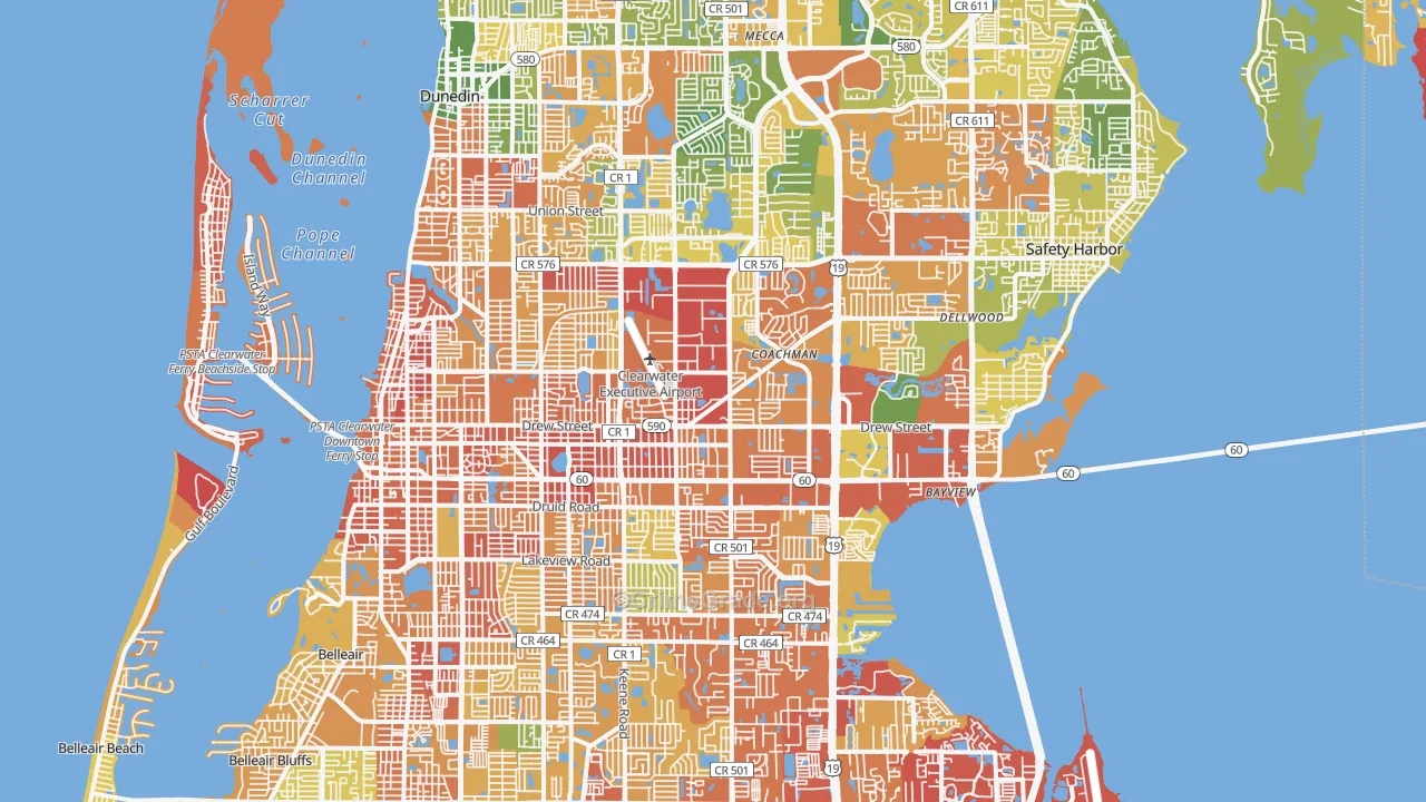 Clearwater, FL Map of Burglary Rates