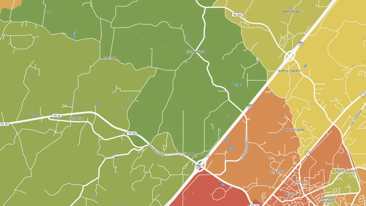 Clearwater, TN Map of Burglary Rates
