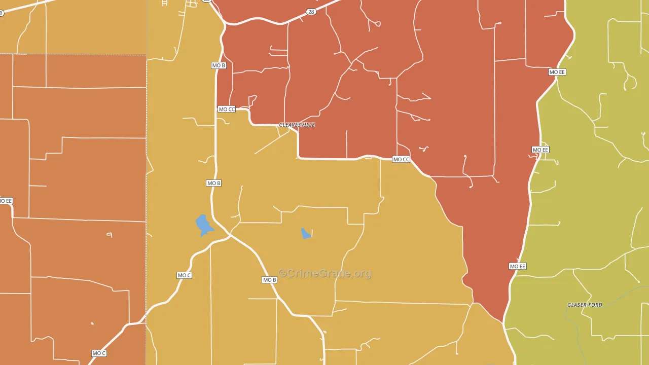 Cleavesville, MO Map of Burglary Rates