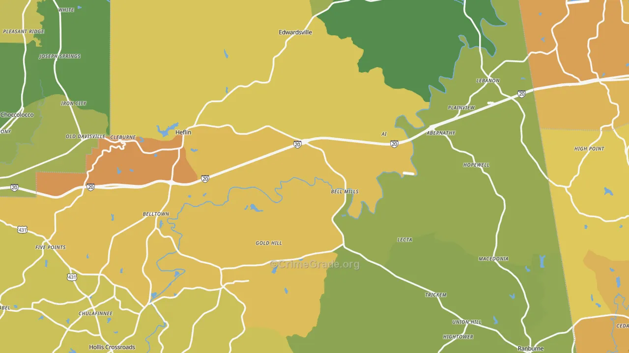 Cleburne County, AL Map of Burglary Rates