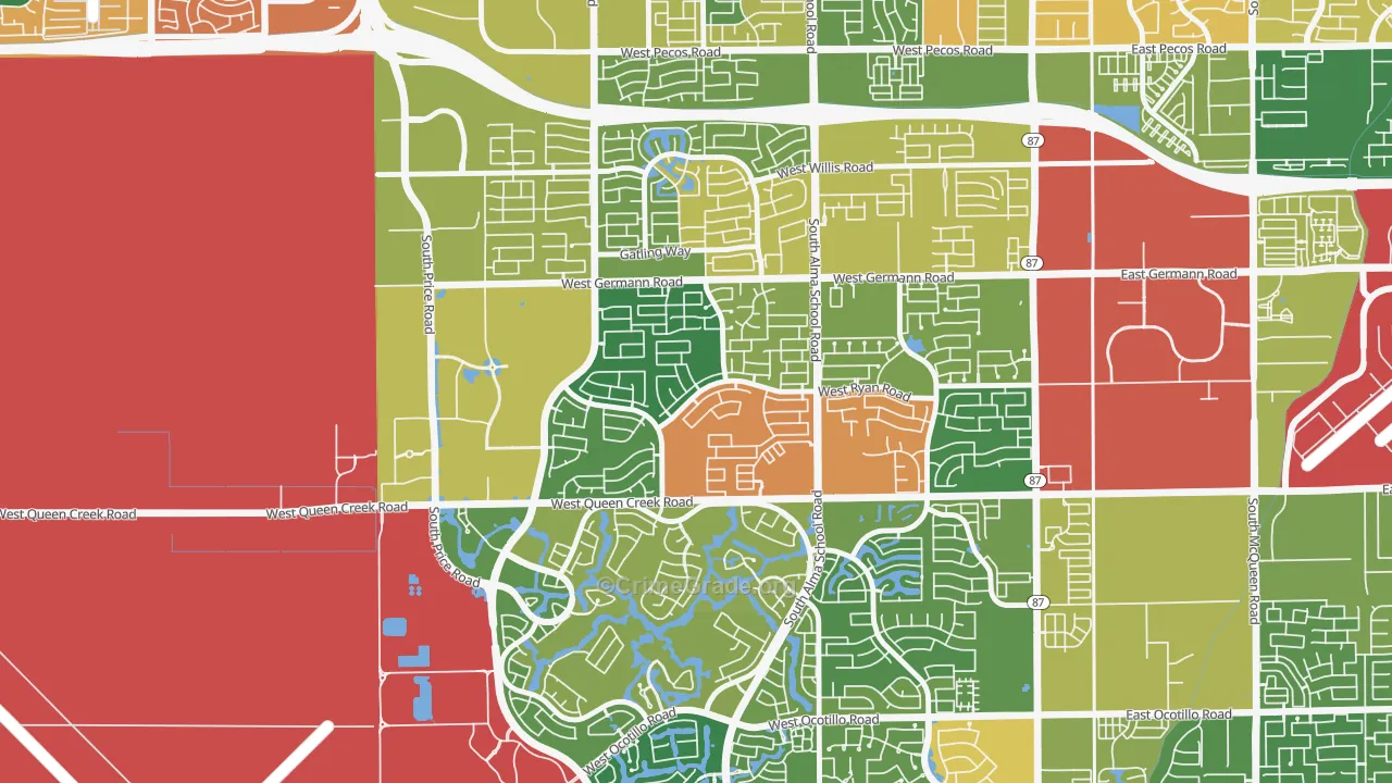 Clemente Ranch, Chandler, AZ Map of Burglary Rates
