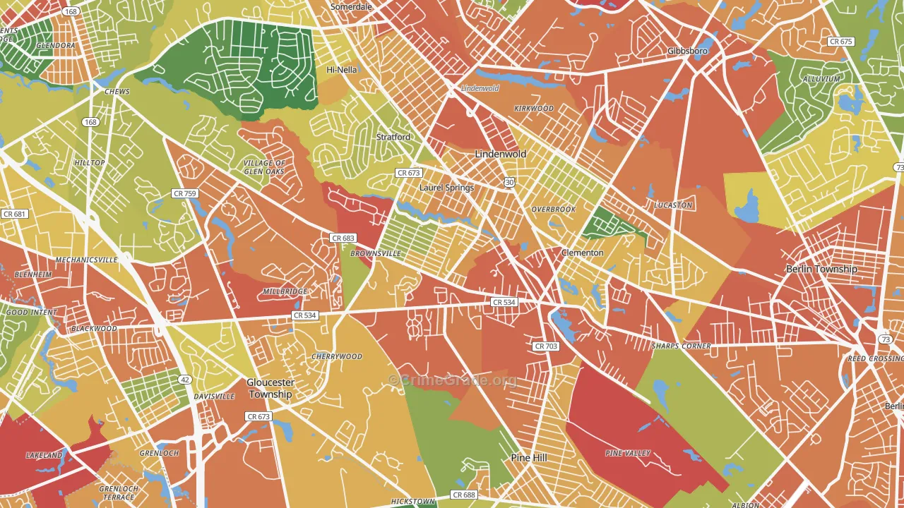 Clementon, NJ Map of Burglary Rates