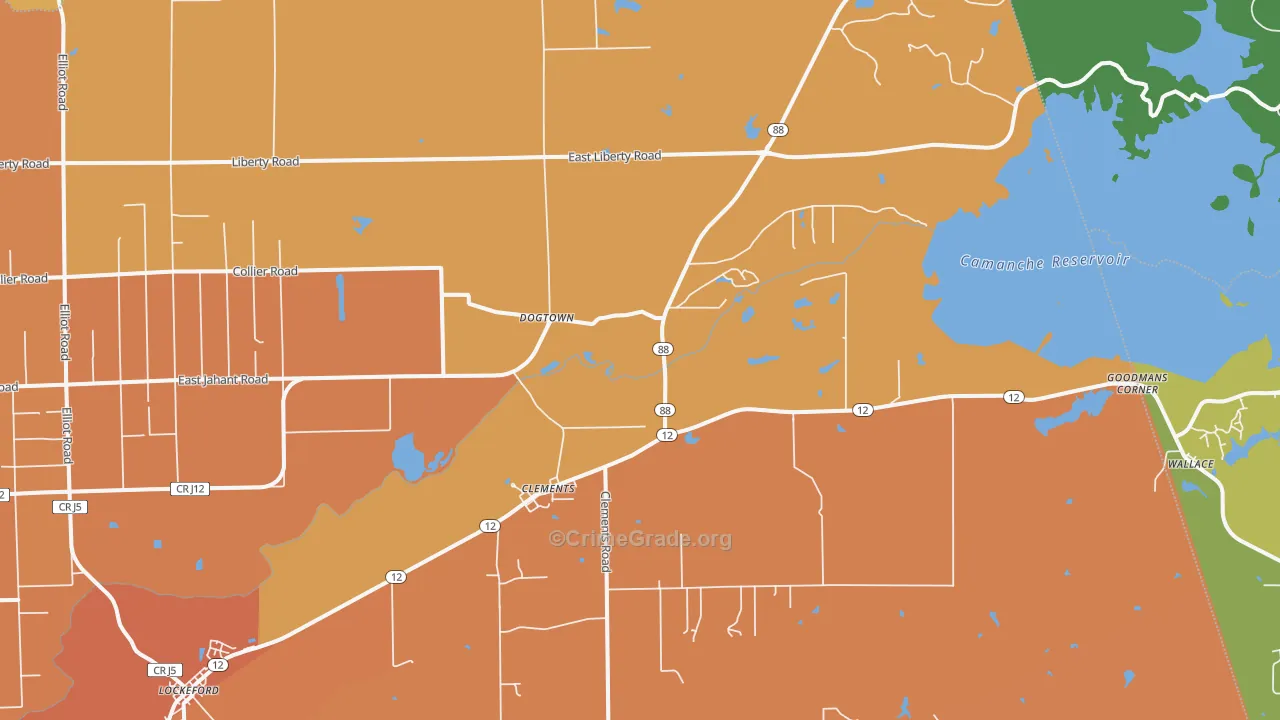 Clements, CA Map of Burglary Rates