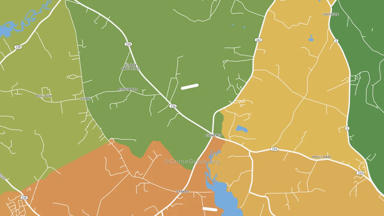 Clements, MD Map of Burglary Rates