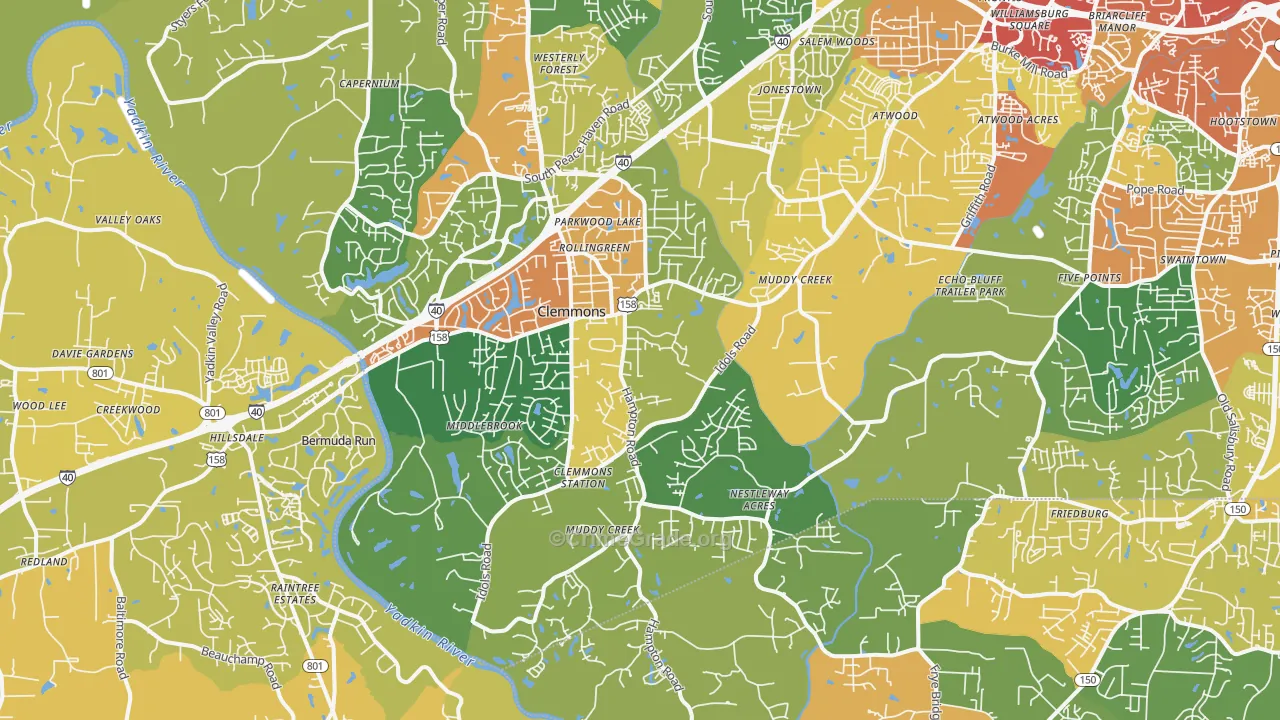 Clemmons, NC Map of Burglary Rates
