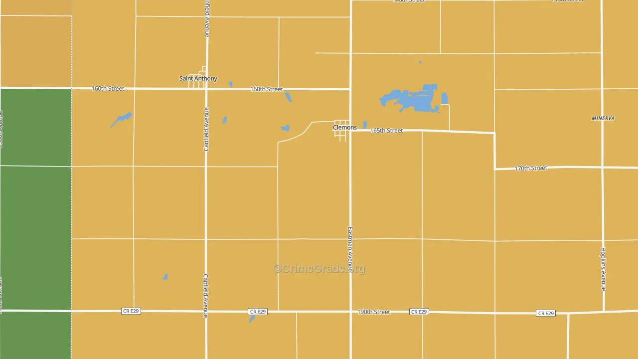 Clemons, IA Map of Burglary Rates